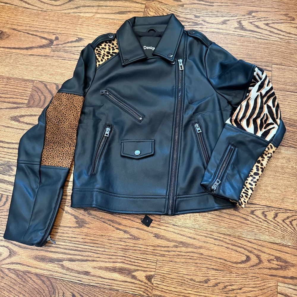 Desigual Faux Leather Black Zippered Jacket NWOT, S